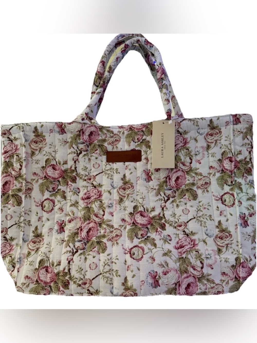 Laura Ashley Uffington Roses Vintage-inspired Rose Floral Quilted Tote Bag
